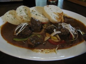 Pork gulas (goulash) with dumplings