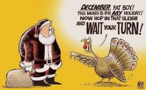 Santa and turkey face off